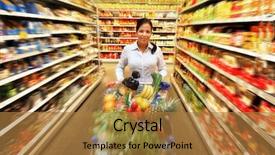  Presentation with supermarket - Presentation theme having super store - woman in a supermarket background and a gold colored foreground