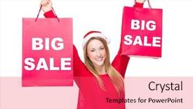  Presentation with christmas sale - Beautiful slide deck featuring super market - woman with christmas hat backdrop and a red colored foreground