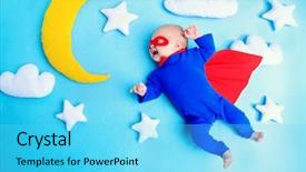  Presentation with night sky moon - Slide set consisting of little baby superhero with red background and a cyan colored foreground