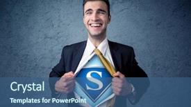  Presentation with superhero - PPT layouts consisting of super power - businessman ripping off his shirt background and a ocean colored foreground