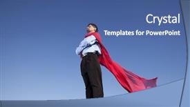  Presentation with superman - Amazing theme having super power - businessman with a red flying backdrop and a ocean colored foreground