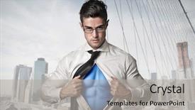  Presentation with new office - Presentation theme consisting of super power - office worker with glasses opening background and a light gray colored foreground