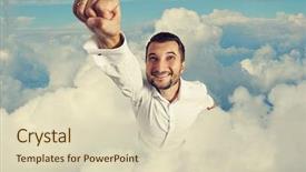  Presentation with super man - PPT theme enhanced with super power - smiley and happy man flying background and a soft green colored foreground