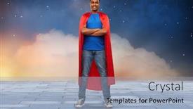  Presentation with super man - Presentation having super-power-and-people-concept background and a light blue colored foreground