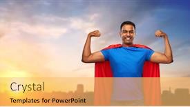  Presentation with super man - Audience pleasing theme consisting of super-power-and-people-concept backdrop and a yellow colored foreground