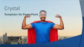 Presentation with super power - PPT theme having super-power-and-people-concept background and a sky blue colored foreground