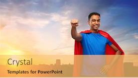  Presentation with super power - Colorful PPT layouts enhanced with super-power-and-people-concept backdrop and a yellow colored foreground