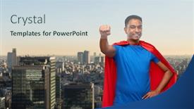  Presentation with super power - Cool new PPT layouts with super-power-and-people-concept backdrop and a sky blue colored foreground