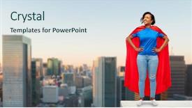  Presentation with super power - Presentation design enhanced with super power and people concept background and a sky blue colored foreground