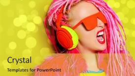  Presentation with fashion show - Colorful PPT theme enhanced with super star - modern party girl dj backdrop and a yellow colored foreground