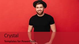  Presentation with black hands - PPT theme with super star - portrait of handsome stylish man background and a crimson colored foreground