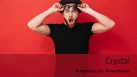  Presentation with black man - PPT theme enhanced with super star - portrait of surprised stylish man background and a crimson colored foreground