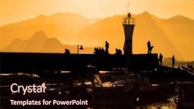  Presentation with group of people silhouettes walking - Beautiful slide deck featuring super yatch - boats and silhouetted people backdrop and a  colored foreground