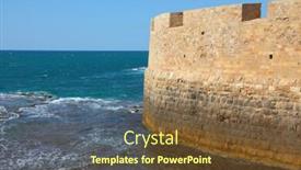  Presentation with ancient ship sea - PPT theme featuring superb-kept-protective-fortification-mediterranean background and a tawny brown colored foreground