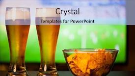  Presentation with business presentation for banana chips - Audience pleasing slide set consisting of superbowl - beer glasses and chips backdrop and a light blue colored foreground