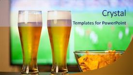  Presentation with drgon furite chips - Audience pleasing PPT theme consisting of superbowl - beer glasses and chips backdrop and a sky blue colored foreground
