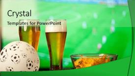 Presentation with drgon furite chips - Beautiful PPT theme featuring superbowl - beer glasses and chips backdrop and a  colored foreground