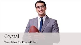  Presentation with american football - Cool new theme with superbowl - businessman with american football isolated backdrop and a light gray colored foreground