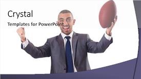  Presentation with american football - Audience pleasing slide set consisting of superbowl - man with american football ball backdrop and a sky blue colored foreground