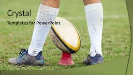  Presentation with rugby - Audience pleasing presentation theme consisting of superbowl - rugby player preparing to kick backdrop and a mint green colored foreground