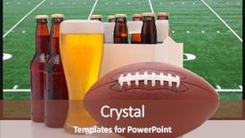  Presentation with american football - Amazing PPT theme having superbowl - six pack of beer backdrop and a tawny brown colored foreground