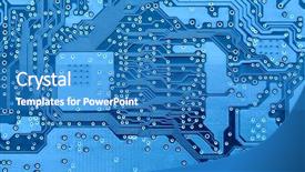  Presentation with blue circuit board - Presentation design featuring blue circuit board super close background and a teal colored foreground