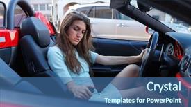  Presentation with car brake - Beautiful slide deck featuring supercar - portrait of young woman sitting backdrop and a ocean colored foreground