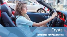  Presentation with woman outlaw - Slide deck with supercar - portrait of young woman sitting background and a teal colored foreground