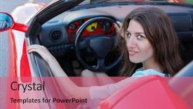  Presentation with wheel - PPT theme having supercar - portrait of young woman sitting background and a coral colored foreground
