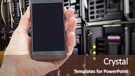  Presentation with digital transformation mobile first - Cool new PPT theme with holding mobile phone in server backdrop and a tawny brown colored foreground