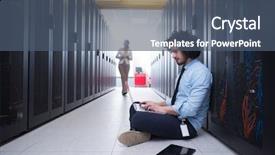  Presentation with team working together - Audience pleasing PPT theme consisting of supercomputer - team of young technicians working backdrop and a ocean colored foreground