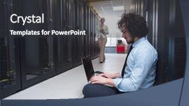  Presentation with team working together - Amazing slides having supercomputer - team of young technicians working backdrop and a dark gray colored foreground