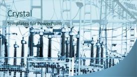  Presentation with substation - Cool new PPT theme with high voltage station - electrical substation insulators backdrop and a light blue colored foreground
