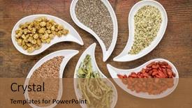  Presentation with stevia leaf - Theme featuring superfood samples mulberry chia seeds background and a  colored foreground