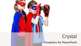  Presentation with costume - Amazing slide set having supergirl - boy and girl teenagers backdrop and a white colored foreground