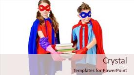  Presentation with african american teenager girl - Cool new slide deck with supergirl - boy and girl teenagers backdrop and a  colored foreground