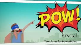 Presentation with pow - Theme with superhero against the word pow background and a mint green colored foreground
