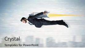  Presentation with business jet - Presentation consisting of superhero business man flying background and a light gray colored foreground