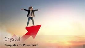  Presentation with child superhero - Colorful slide deck enhanced with superhero-businessman-child-on-sunset backdrop and a coral colored foreground