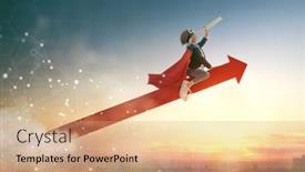  Presentation with child superhero - Cool new PPT theme with superhero-businessman-child-on-sunset backdrop and a coral colored foreground