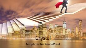  Presentation with businessman climbing the career ladder - Slide deck enhanced with superhero businessman climbing career ladder background and a gold colored foreground