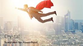  Presentation with superhero - Beautiful slides featuring superhero-businessman-flying-over backdrop and a soft green colored foreground