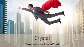  Presentation with superhero - Colorful PPT layouts enhanced with superhero-businessman-flying-over backdrop and a soft green colored foreground