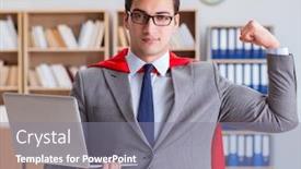  Presentation with superhero - PPT theme with superhero-businessman-working background and a gray colored foreground