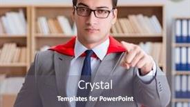  Presentation with superhero - Slide set with superhero-businessman-working background and a gray colored foreground