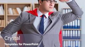  Presentation with superhero - Slide set with superhero-businessman-working background and a gray colored foreground