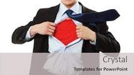 Presentation with superhero - Beautiful PPT theme featuring superhero businessman backdrop and a light gray colored foreground