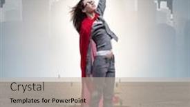 Presentation with superhero businesswoman - Slide set consisting of superhero-businesswoman-escaping-from-difficult background and a light gray colored foreground