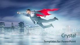  Presentation with superhero - Colorful slide set enhanced with superhero concept with red cover backdrop and a light blue colored foreground