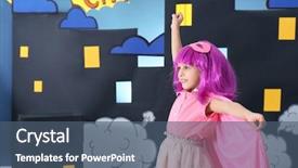  Presentation with costume - Presentation design featuring costume against comic strip theme background and a ocean colored foreground